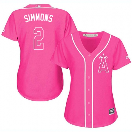 Women's Majestic Los Angeles Angels of Anaheim #2 Andrelton Simmons Authentic Pink Fashion MLB Jersey