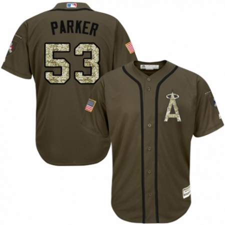 Men's Majestic Los Angeles Angels of Anaheim #53 Blake Parker Authentic Green Salute to Service MLB Jersey