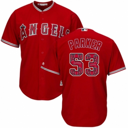 Men's Majestic Los Angeles Angels of Anaheim #53 Blake Parker Authentic Red Team Logo Fashion Cool Base MLB Jersey