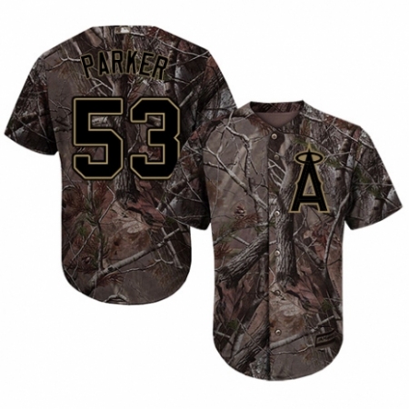 Youth Majestic Los Angeles Angels of Anaheim #53 Blake Parker Authentic Camo Realtree Collection Flex Base MLB Jersey