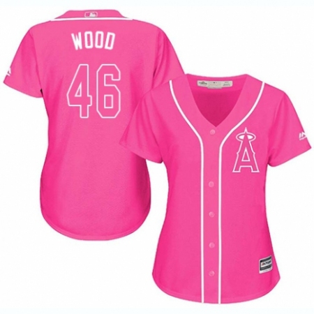 Women's Majestic Los Angeles Angels of Anaheim #46 Blake Wood Authentic Pink Fashion MLB Jersey