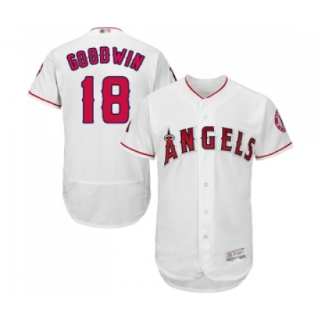 Men's Los Angeles Angels of Anaheim #18 Brian Goodwin White Home Flex Base Authentic Collection Baseball Jersey