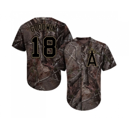 Youth Los Angeles Angels of Anaheim #18 Brian Goodwin Authentic Camo Realtree Collection Flex Base Baseball Jersey