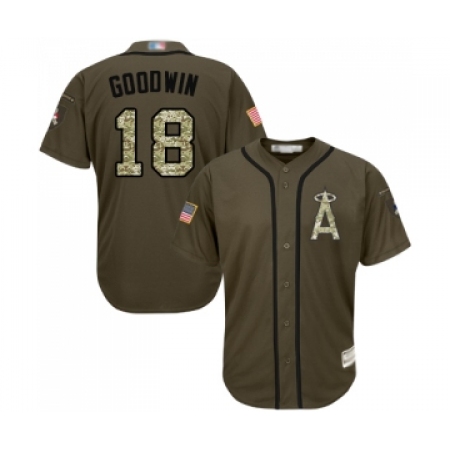 Youth Los Angeles Angels of Anaheim #18 Brian Goodwin Authentic Green Salute to Service Baseball Jersey