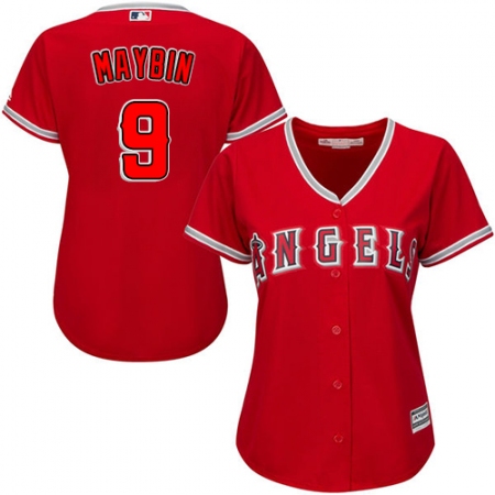 Women's Majestic Los Angeles Angels of Anaheim #9 Cameron Maybin Replica Red Alternate MLB Jersey