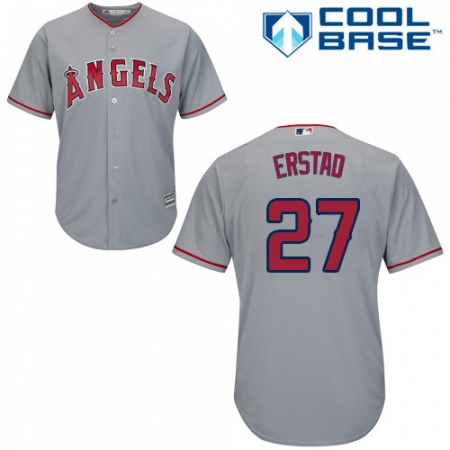 Youth Majestic Los Angeles Angels of Anaheim #27 Darin Erstad Authentic Grey Road Cool Base MLB Jersey