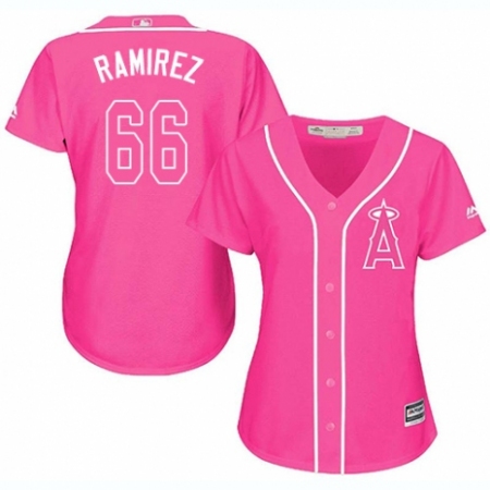 Women's Majestic Los Angeles Angels of Anaheim #66 J. C. Ramirez Replica Pink Fashion MLB Jersey