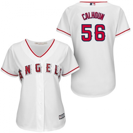 Women's Majestic Los Angeles Angels of Anaheim #56 Kole Calhoun Replica White Home MLB Jersey