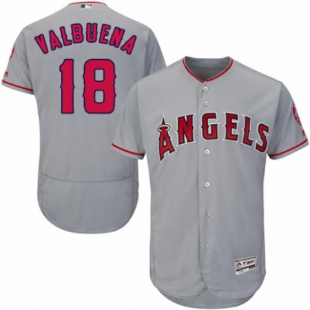 Men's Majestic Los Angeles Angels of Anaheim #18 Luis Valbuena Grey Road Flex Base Authentic Collection MLB Jersey