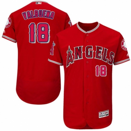 Men's Majestic Los Angeles Angels of Anaheim #18 Luis Valbuena Red Alternate Flex Base Authentic Collection MLB Jersey