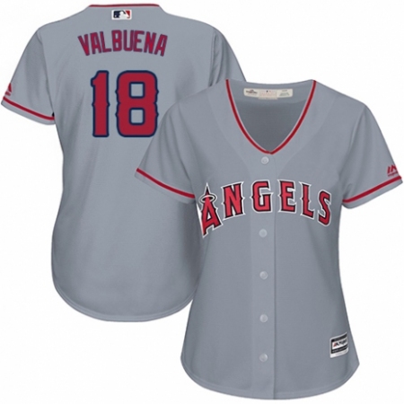 Women's Majestic Los Angeles Angels of Anaheim #18 Luis Valbuena Authentic Grey Road Cool Base MLB Jersey