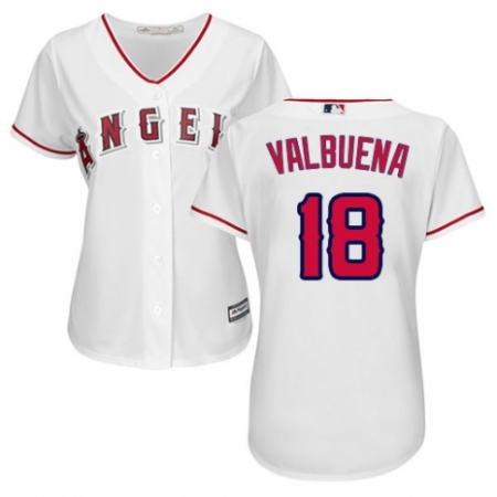 Women's Majestic Los Angeles Angels of Anaheim #18 Luis Valbuena Authentic White Home Cool Base MLB Jersey
