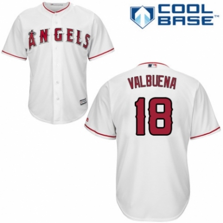 Youth Majestic Los Angeles Angels of Anaheim #18 Luis Valbuena Authentic White Home Cool Base MLB Jersey