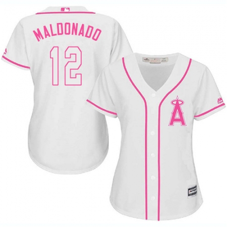 Women's Majestic Los Angeles Angels of Anaheim #12 Martin Maldonado Authentic White Fashion Cool Base MLB Jersey