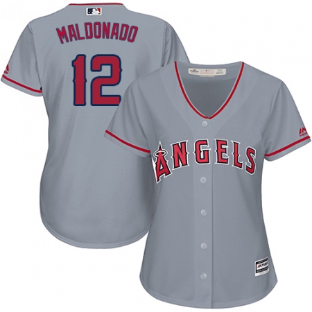 Women's Majestic Los Angeles Angels of Anaheim #12 Martin Maldonado Replica Grey Road Cool Base MLB Jersey
