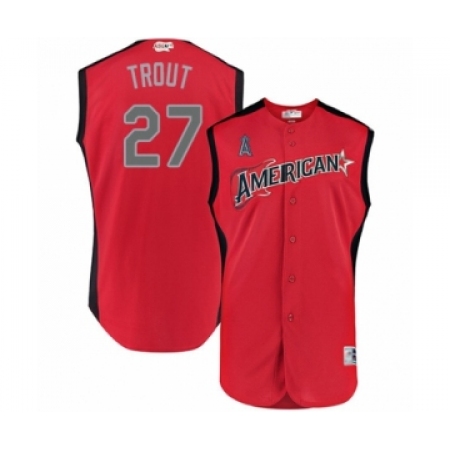 Youth Los Angeles Angels of Anaheim #27 Mike Trout Authentic Red American League 2019 Baseball All-Star Jersey