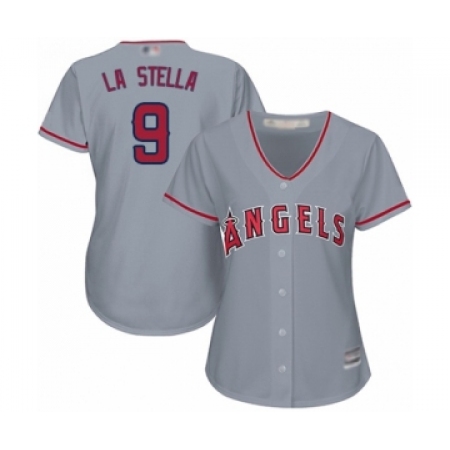 Women's Los Angeles Angels of Anaheim #9 Tommy La Stella Authentic Grey Road Cool Base Baseball Jersey