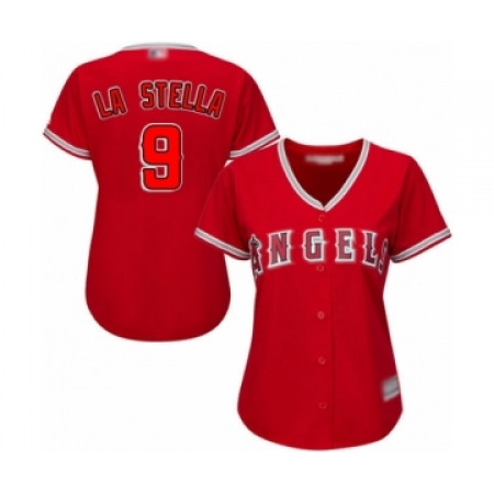 Women's Los Angeles Angels of Anaheim #9 Tommy La Stella Authentic Red Alternate Baseball Jersey