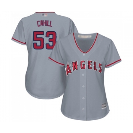 Women's Los Angeles Angels of Anaheim #53 Trevor Cahill Replica Grey Road Cool Base Baseball Jersey