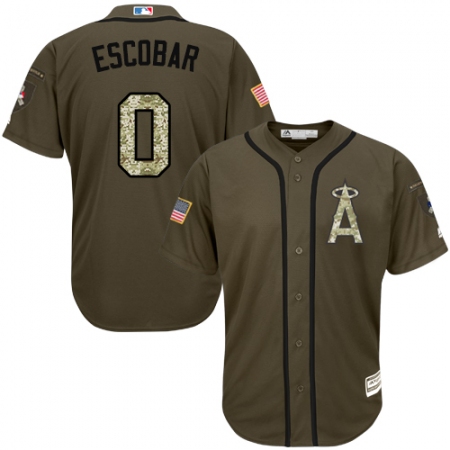 Youth Majestic Los Angeles Angels of Anaheim #0 Yunel Escobar Authentic Green Salute to Service MLB Jersey